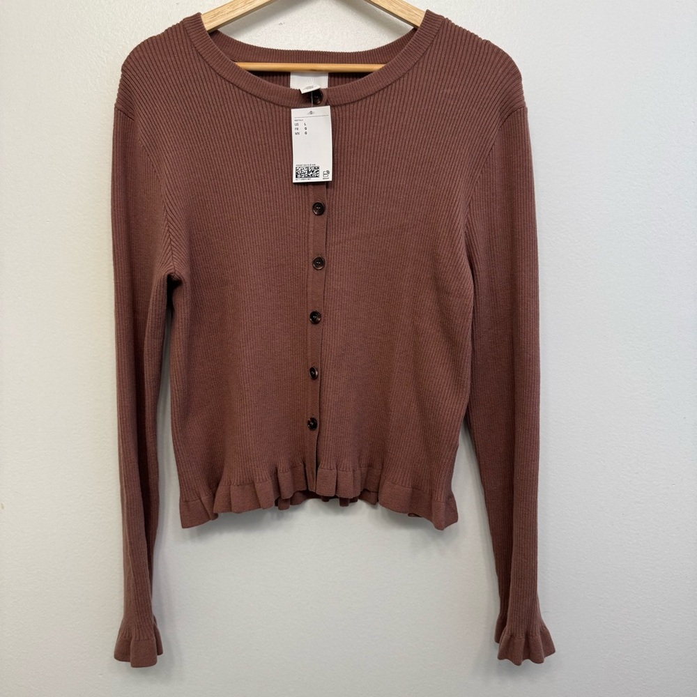 H&M Ribbed Button-Up Cardigan in Dusty Rose - Picture 3 of 3